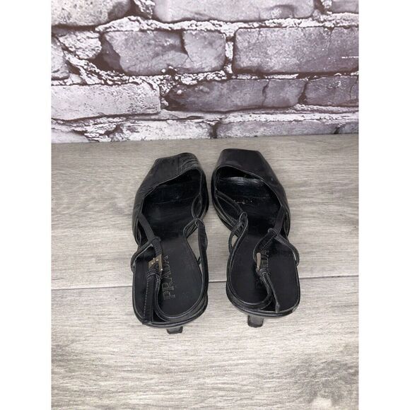 Prada Black Patent Leather Peep Toe Wedge Strap Sandals Women’s Sz 36EU/5.5M US - Picture 6 of 16